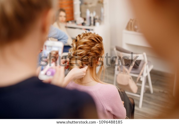 Hairdresser Woman Conducts Training Pupil Salon Stock Photo Edit