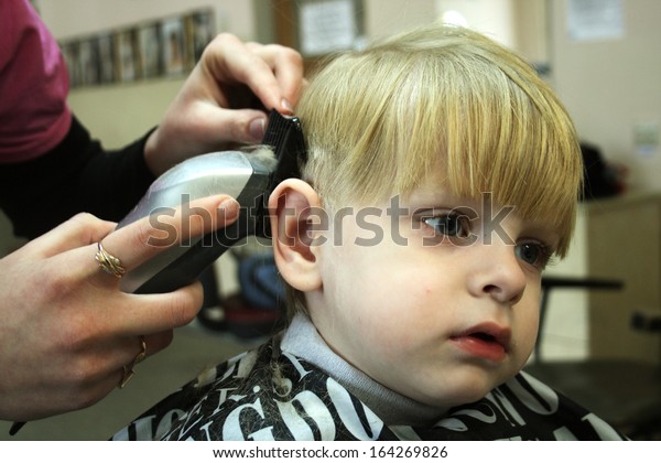 Hairdresser Working Boys Haircut Stock Photo Edit Now