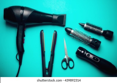 Hairdressing tools on  table close-up
