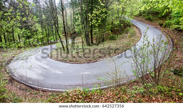 hairpin bend of mountain road - outdoor activity
and spring season