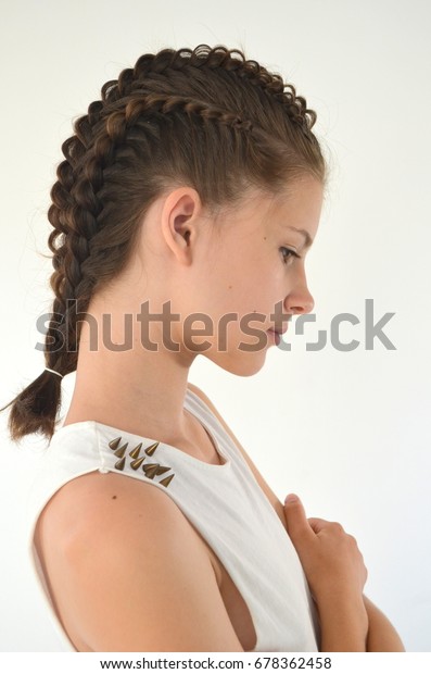 Hairstyle Braiding On Medium Length Stock Photo Edit Now