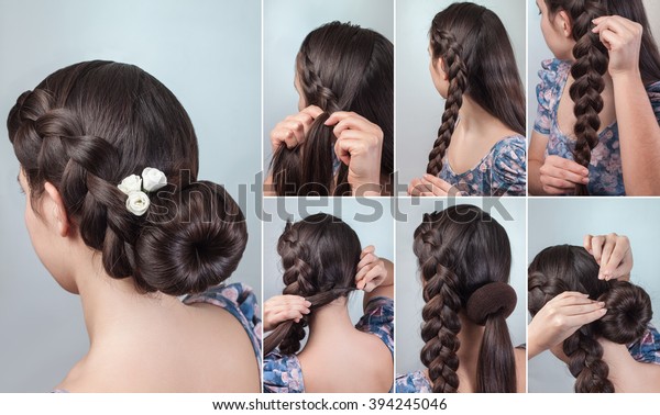 Hairstyle Long Hair Romantic Braided Bun Stock Photo Edit Now