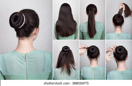 Hairstyle For Long Hair Tutorial Elegant Bun With Chignon And String Of Pearls