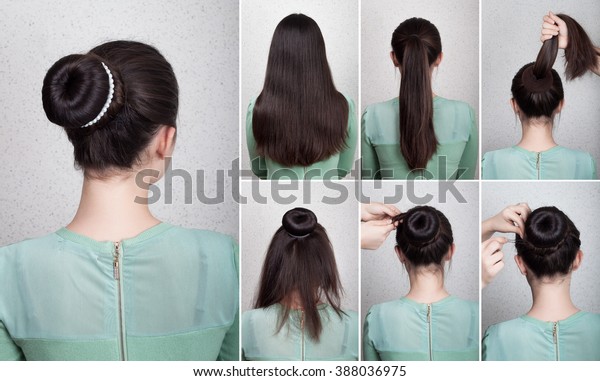 Hairstyle Long Hair Tutorial Elegant Bun Stock Photo Edit Now