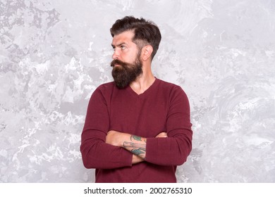 Hairstyle Straight From Runways. Bearded Man With Fashion Hairstyle. Hipster With Trendy Facial Hairstyle. Hairstyle Trend. Barbershop. Hair Salon. Male Grooming Products