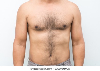 Hairy Chest On Skin Man Isolated On White Background