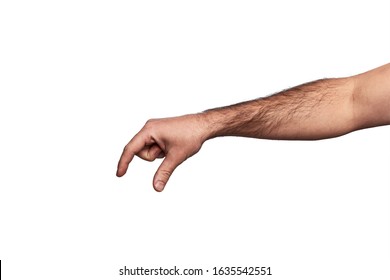 Hairy Man Hand Grab Target Isolated On White Background