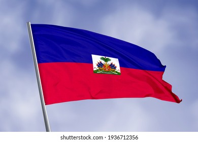 Haiti flag isolated on sky background. close up waving flag of Haiti. flag symbols of Haiti.