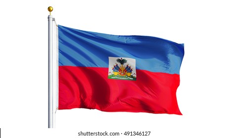 Haiti flag waving on white background, close up, isolated with clipping path mask alpha channel transparency