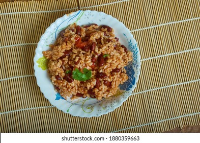 Haitianischer Diri ak pwa, Haitianischer Reis und Bohnen, Nahaufnahme