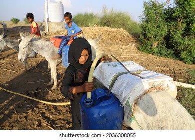 HAJJAH,YEMEN – Dec 11, 2020: The water crisis in Yemen. The per capita water availability in Yemen is about 1.3% of the global average, as it is one of the most water-scarce countries in the world.
