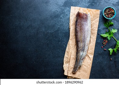 Hake Fillet Raw Fish Seafood Ready To Eat On The Table For Healthy Meal Snack Outdoor Top View Copy Space For Text Food Background Image Rustic Diet Pescetarian