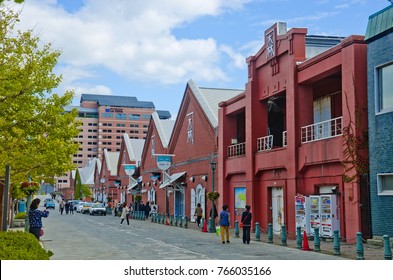 Hakodate, Hokkaido-October 2017: Hakodate Kanemori Red Brick Warehouses, The First Commercial Warehouse In Hakodate, Has Witnessed The History Of The City Through Its Warehousing Business.