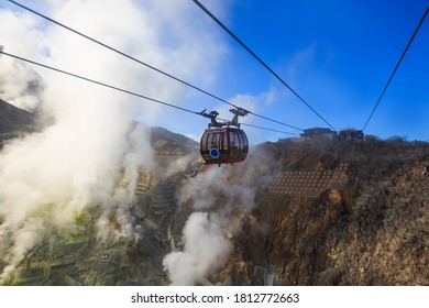 Hakone Ropeway at Owakudani Volcanic Valley with sulfur vents and hot springs in Hakone is a popular tourist destination near Japan's Tokyo.