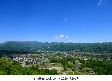 Hakuba Village From A Jump Stand For Skiing.Nagano Japan.Late May.