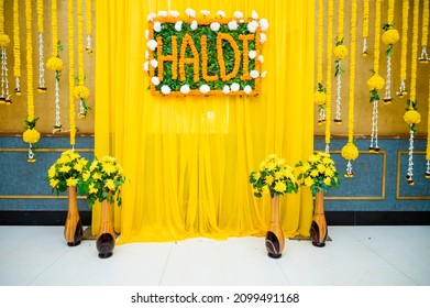 Haldi Backdrop on an Indian wedding at the time of haldi ceremony