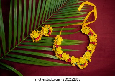 Haldi Ornaments on leaf. Indian Haldi wedding rituals