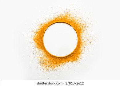 Haldi or Turmeric Powder Ring on the white background, selective focus