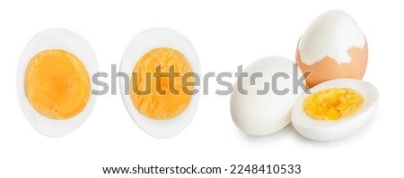 half boiled egg isolated on white background. Top view.