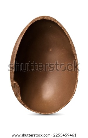 Half broken chocolate Easter egg isolated on white background with clipping path.