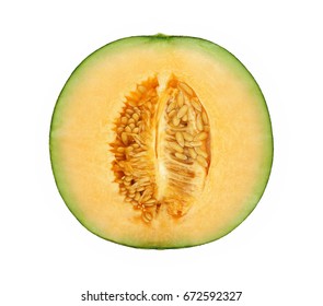 Half Of Cantaloupe Melon, Isolated On White Background