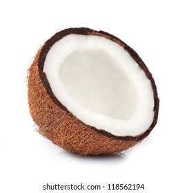 Half of coconut closeup on a white background