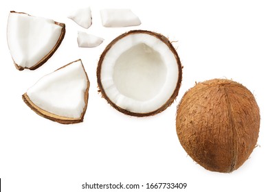 half coconut isolated on white background. top view