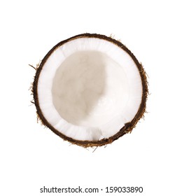 Half Coconut Top View Isolated On White 