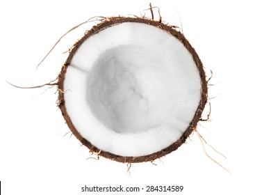 Half of coconut top view isolated on white background