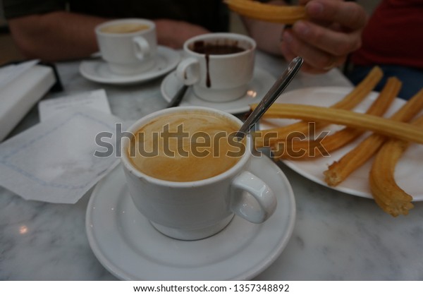 Half Coffee Half Milk Spanish Churros Stock Photo Edit Now