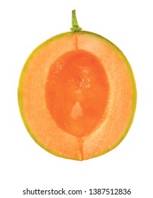 Half Cut Cantaloupe Melon With Orange Pulp