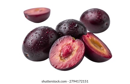 Half Cut Java Plum Fruit Close Up isolated on white background