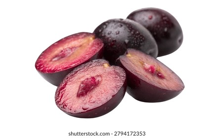 Half Cut Java Plum Fruit Macro isolated on white background