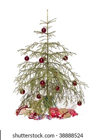 Half Dead Christmas Tree Isolated On A White Background