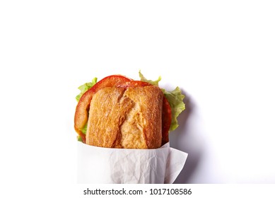 Half Of Deli Sandwich Isolated On White Background. Top View