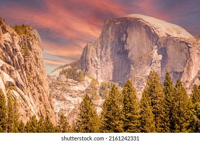 Half Dome At Yosemite At Sunset