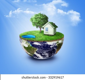 Half Earth With Green Grass And Landscape