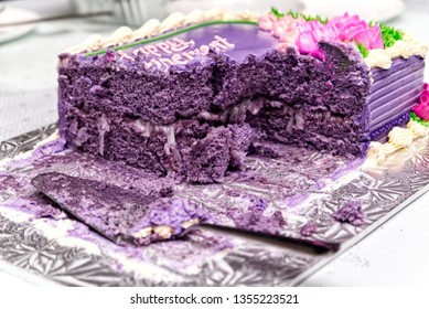 Half Eaten Ube (purple Yam) And Buko (coconut) Cake. We Got The Cake For A Retirement Party For My Aunt.      