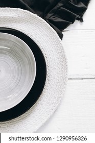 Half Empty Plate On Wooden Background, Top View