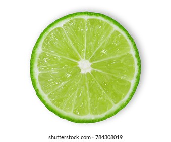 half of fresh lime isolated on white background, flat lay, top view