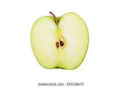 Half Of Green Apple On A White Background