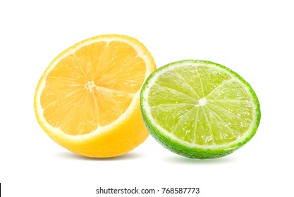 half lemon and lime isolated on white background