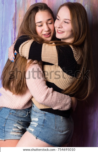 Teen Girls Hugging