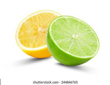 half of lime and lemon isolated on the white background