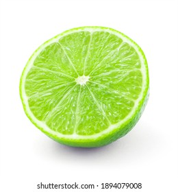 half lime slices isolated on white background.