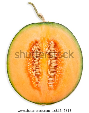 half melon isolated on white, melon clipping path top view