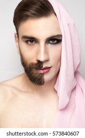 Half Men Half Woman Face Beard And Make Up Concept Duality 