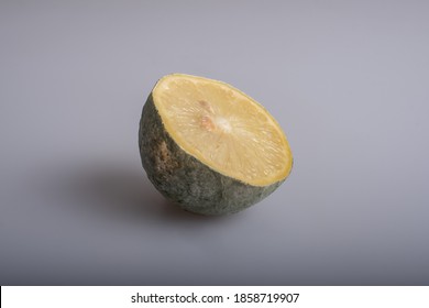 A Half Moldy Lemon Shot On Studio With Single Light Source