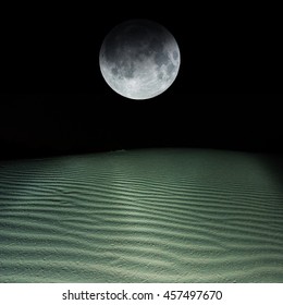 half moon above an empty planet