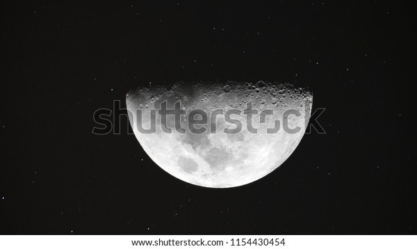 Half Moon background / The Moon is an astronomical\
body that orbits planet Earth and is Earth\'s only permanent natural\
satellite. It is the fifth-largest natural satellite in the Solar\
System